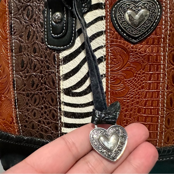 Patchwork Style Handbag Shoulder Bag Brown Black - Picture 7 of 13